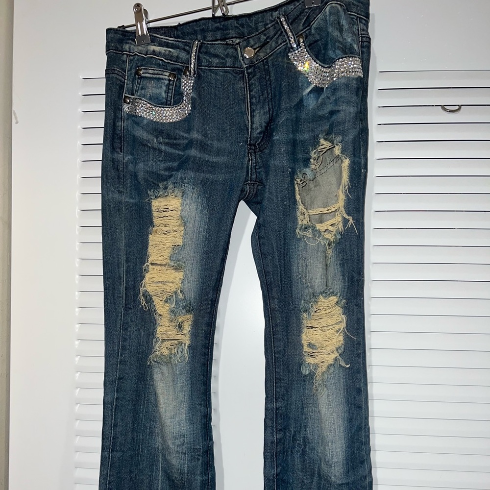 A7 designer Swarovski crystal embellished jeans. Size 31